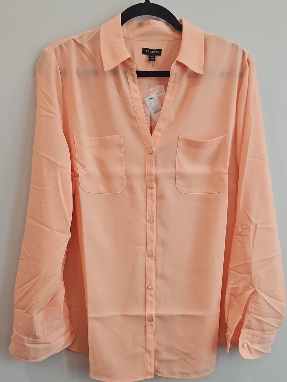 Talbots Peach Button-Front Blouse Size 16 NWT